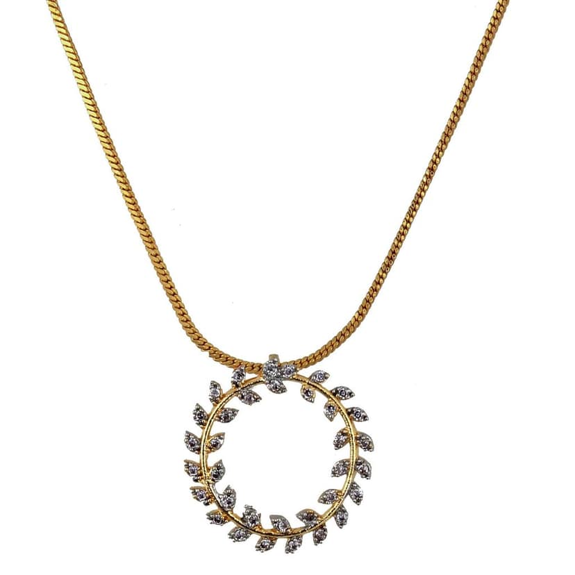 Lucky Jewellery 18K Gold Plated American Diamond (AD) White Color Circle Shape Pendant with Earring and Chain.(144-P4L1A-1517) view 3