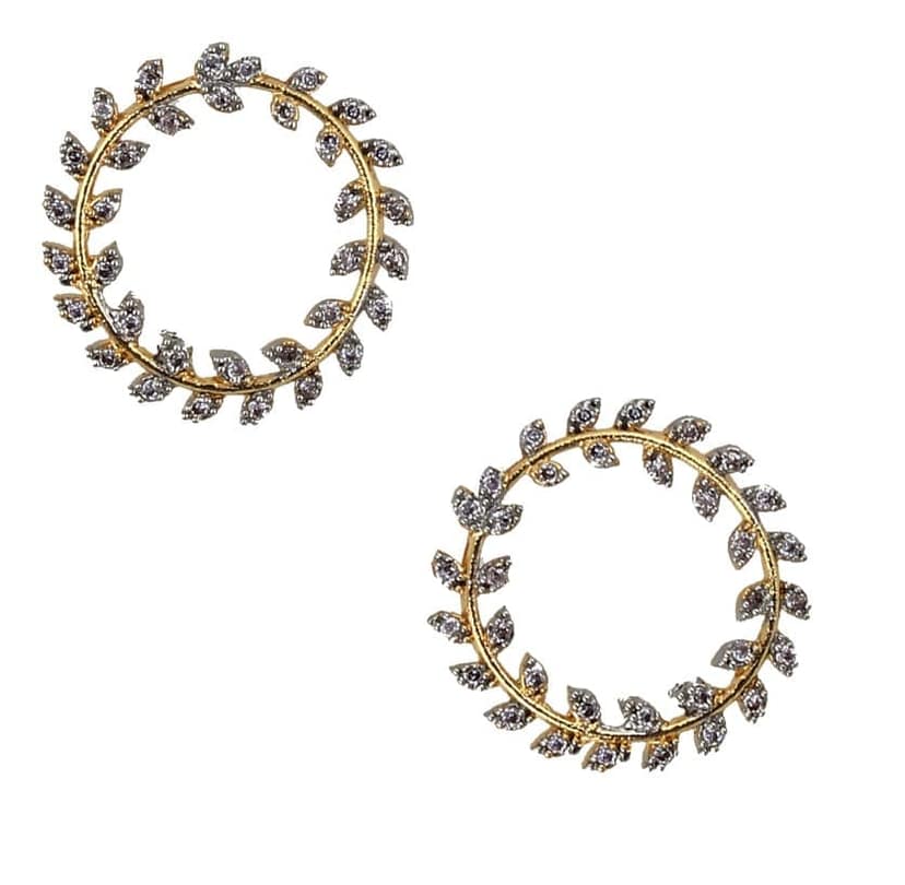 Lucky Jewellery 18K Gold Plated American Diamond (AD) White Color Circle Shape Pendant with Earring and Chain.(144-P4L1A-1517) view 4