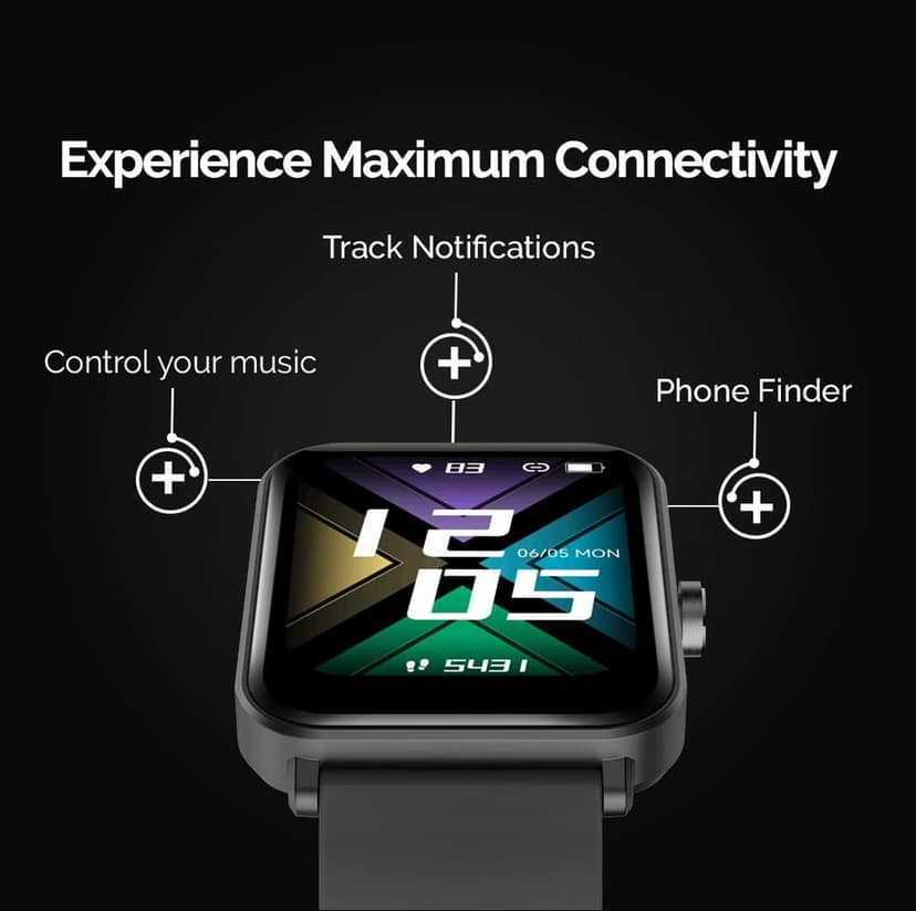 GOQii Smart Vital MAX SpO2 1.69'' HD Full Touch, Smart Notification, Waterproof, IP68, Smartwatch for Smart Phones, Blood Oxygen, Sports & Sleep Tracking with 3 Months Personal Coaching- Black view 4