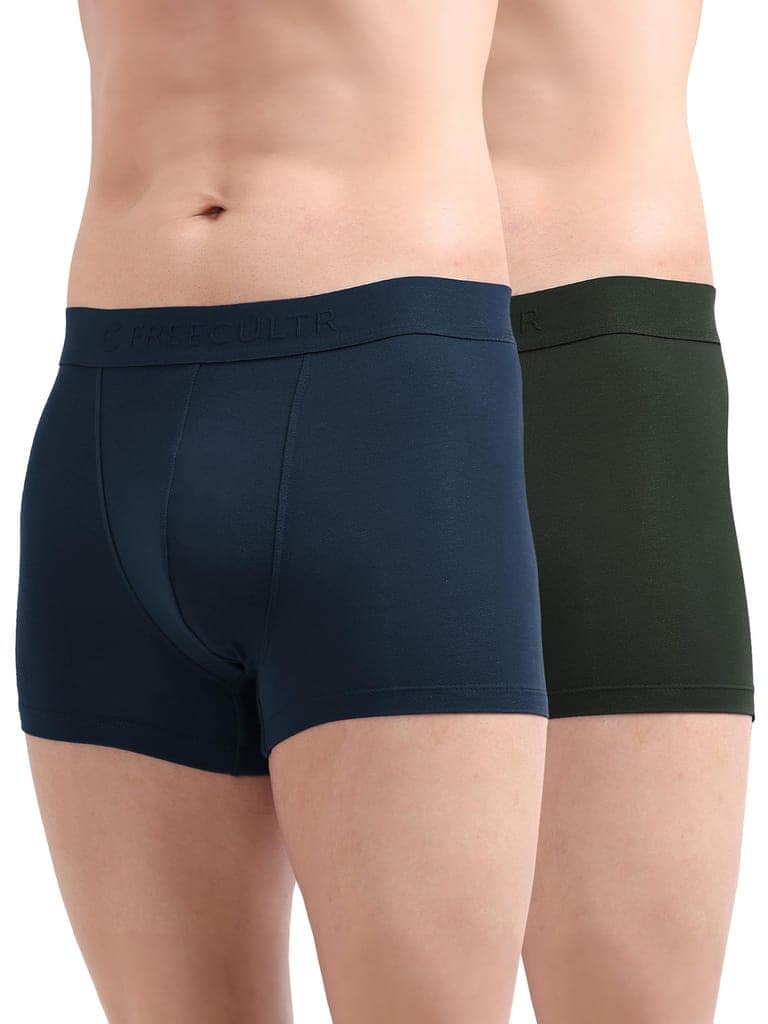 Freecultr Men's Underwear Anti Bacterial Micromodal Airsoft Trunk - Non Itch No Chaffing Sweat Proof - Pack of 2-Space Blue,Avocado Green