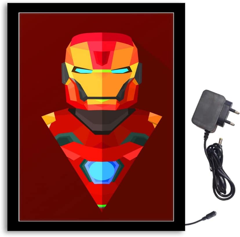 NOKKES Iron Man Face Light Red Light Photo Frame 8X10 inch Led Light photo Frame With Light Adaptor Led Light Photo Frame Black Color Photo Frame_AQW138
