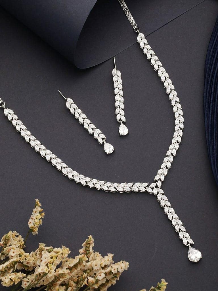Silver Toned CZ Studded Long Tassel Delicate Bridal Jewellery Set view 2