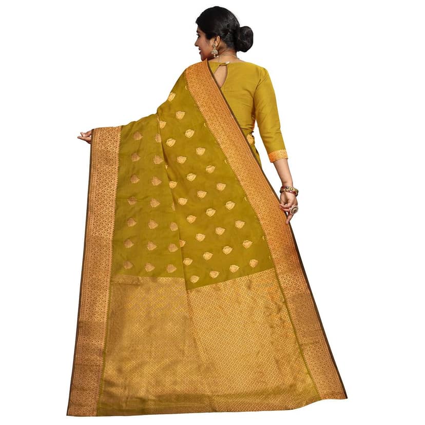 Olive Green Color Thilagam Butta Saree with Unstitched Blouse view 2