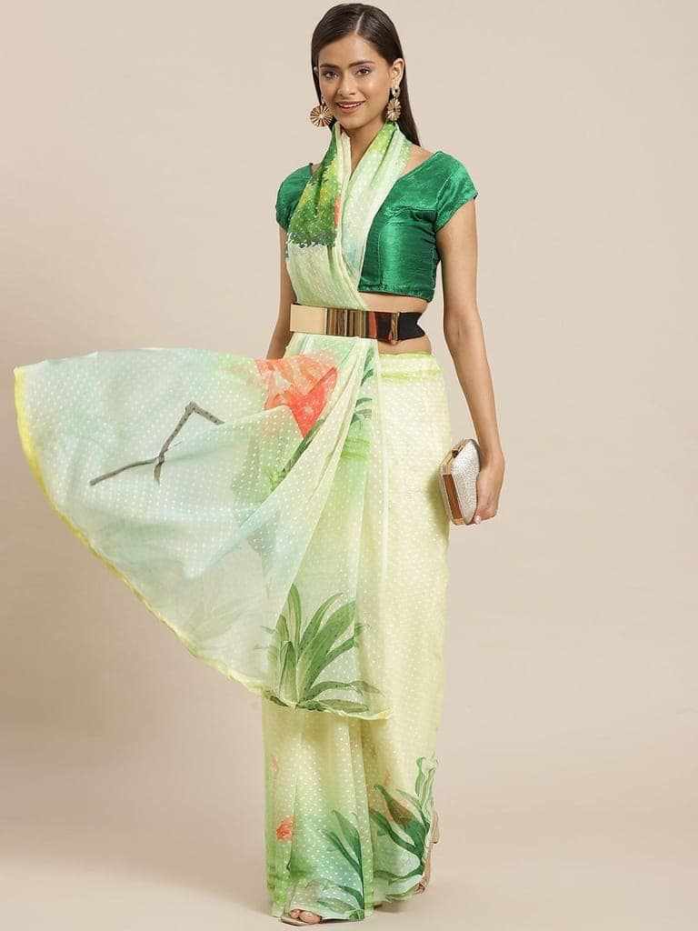 Women's Chiffon Bland Woven Deisgn Saree With Unstiched Blouse Piece view 2