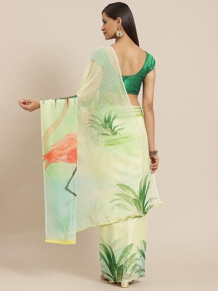 Women's Chiffon Bland Woven Deisgn Saree With Unstiched Blouse Piece view 3