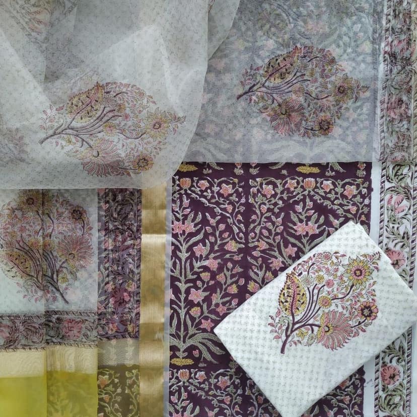 Meherab Print Cotton Suit Set with Organza Dupatta (ORG234) view 3