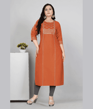 RIAANA Women Cotton Silk Zari Embroidered A-line Kurti ( Pink )