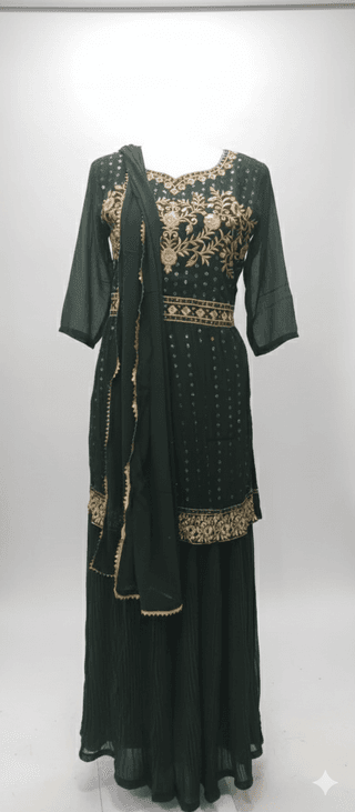 99ladies Store Women’s Dark Green Floral Embroidered Kurta Set with Matching Dupatta – Festive & Party Wear