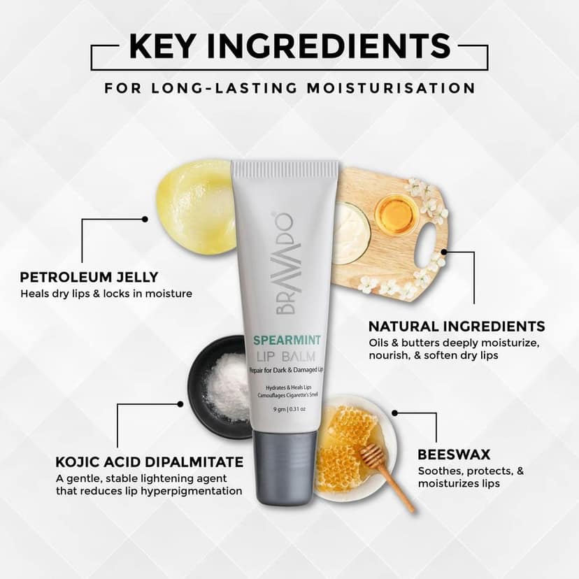 BRAVADO Lip Balm - Spearmint | Long-Lasting Moisturizing, For Dry, Cracked, Pigmented, Tinted & Chapped Lips | 24-Hour Hydration & Peptide Infused | for Men, Women | Brightening Dark Lip Balm | 9gm view 3