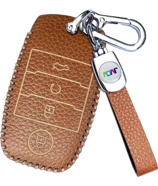 Soft Handmade Lychee Pattern Leather Key Cover Compatible with Kia Sonet Seltos Carens 4 Button Smart Key