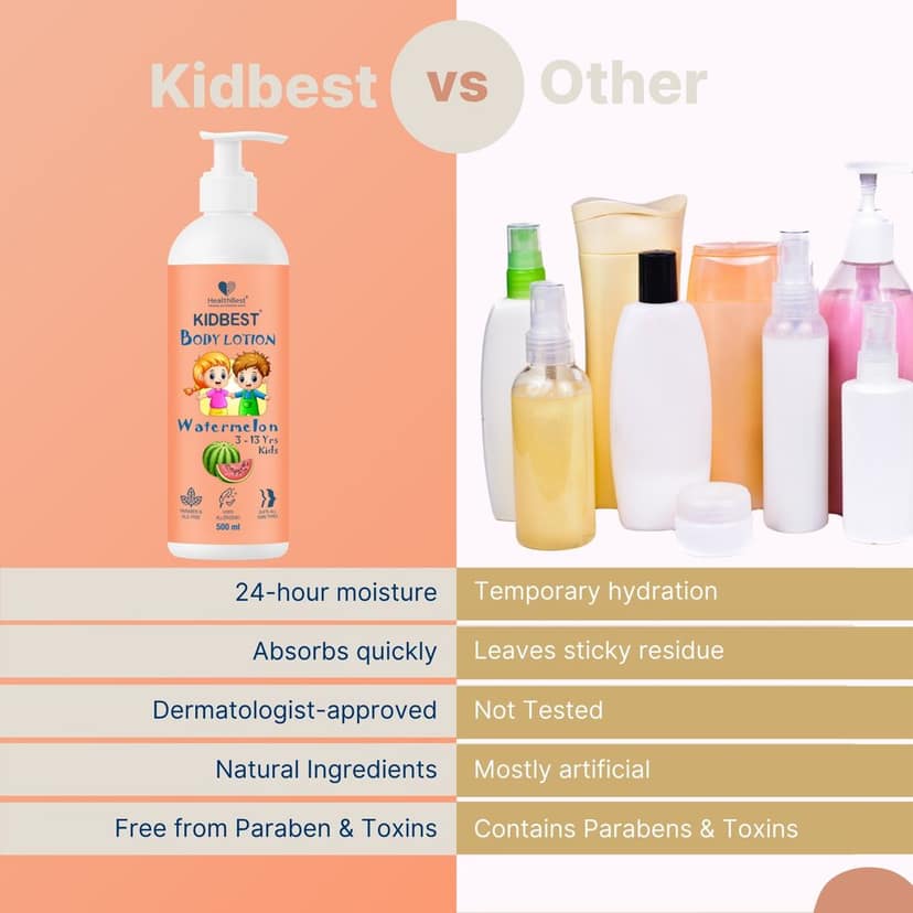HealthBest Kids Body Lotion 500ml - Tear Free, Watermelon Moisturizer with Shea Butter & Vitamin E – Antibacterial, Paraben & SLS Free view 6