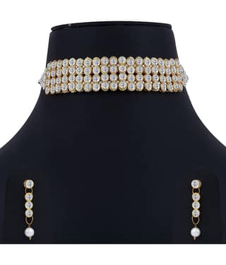 ShreejiHuf Alloy White Traditional Necklaces Set Choker