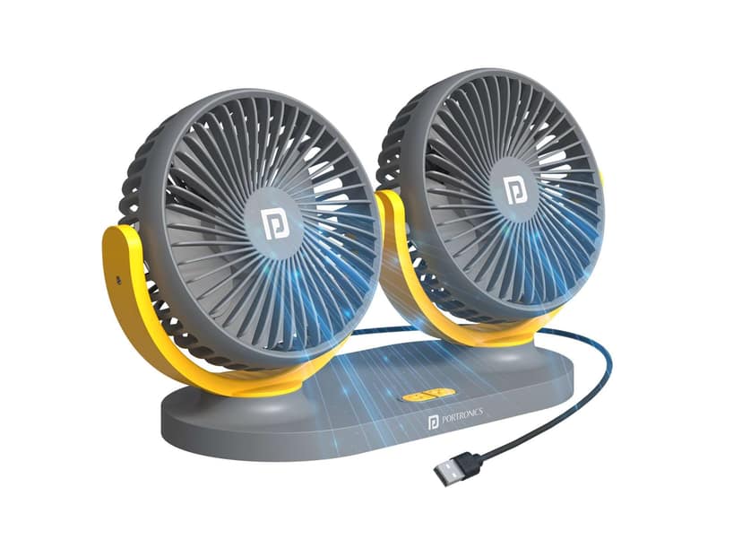Portronics Twin Cool, Brushless Motor, Rotatable Heads, 3 Speed Mode, USB Powered Fan - Grey