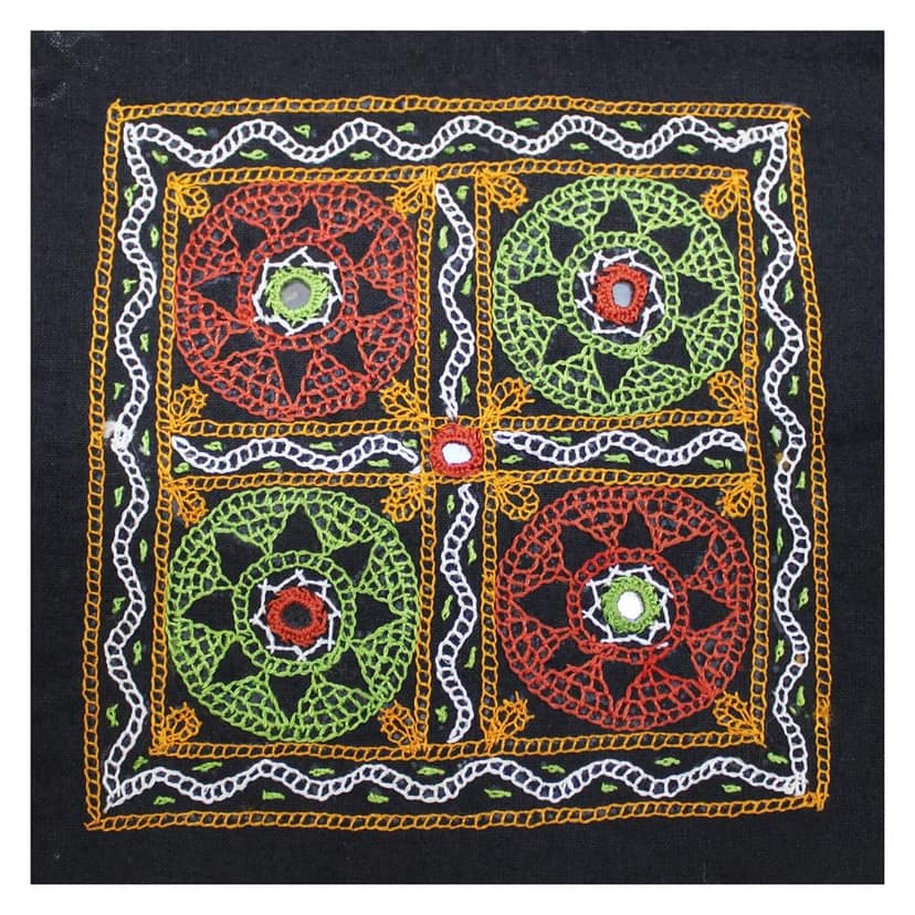Garvi Gurjari (A Gujarat Govt Enterprise) Cotton Multicolor Hand Embroidered Patch with Mirror Work(GGCMEP49)