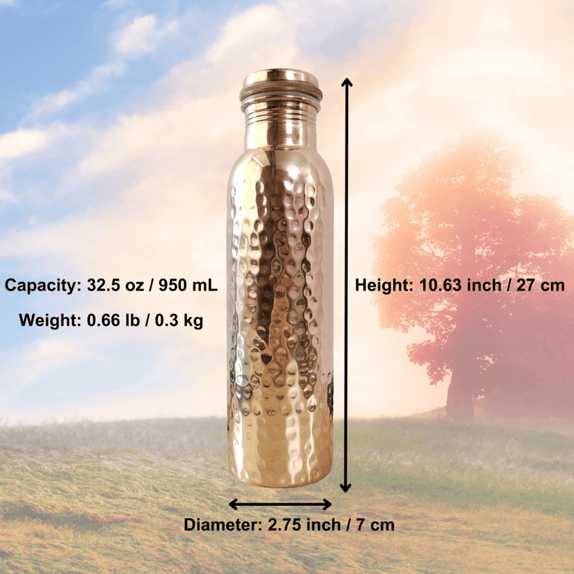 RAVIOS Hammered Copper Water Bottle | 32.5 OZ/950 ML | Handcrafted in India with Ayurveda & Yoga Health Benefits | Detoxifies Body, Improves Digestion, Immunity & Skin Tone view 2