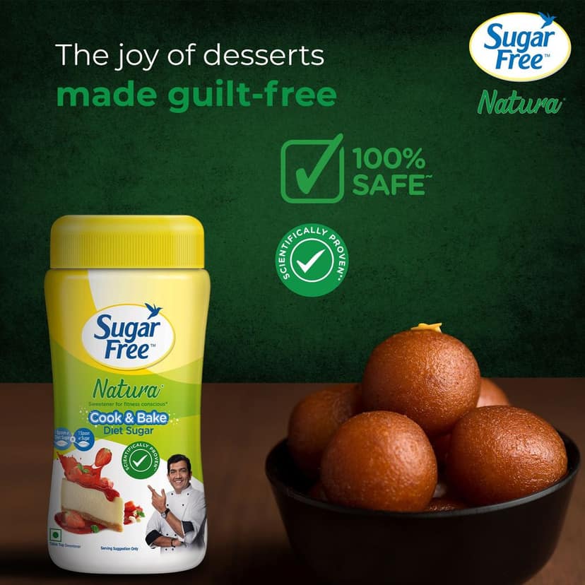 Sugar Free Natura, 220g Jar | Equivalent to Sweetness from 800 gm Sugar |100% Safe| Scientifically Proven & Tested|Sweet like Sugar but with zero calories| view 4