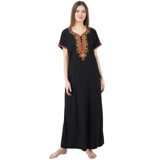 KOI SLEEPWEAR Women's Cotton Blend Embroidered Maxi Night Gown (Free Size)