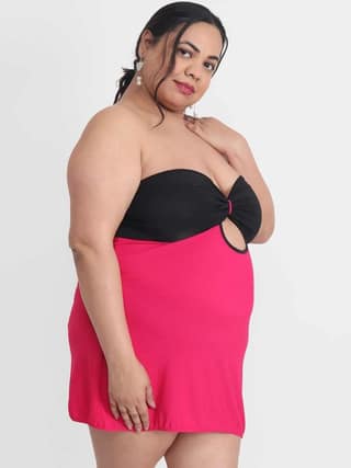 Plus Size Sexy Pink Bridal Babydoll Bikini Dress for Honeymoon BB5C