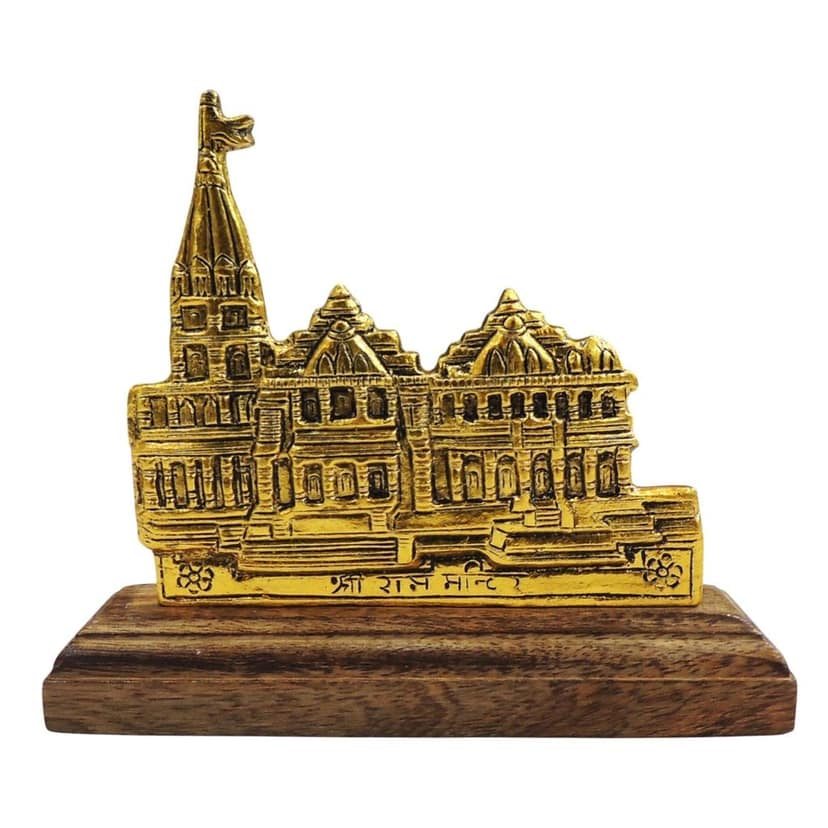 Aluminium Ram Mandir Statue ? Ayodhya Ram Temple Religious Home Decor, Height : 4.2 Inch (ASMAS532 G) view 2