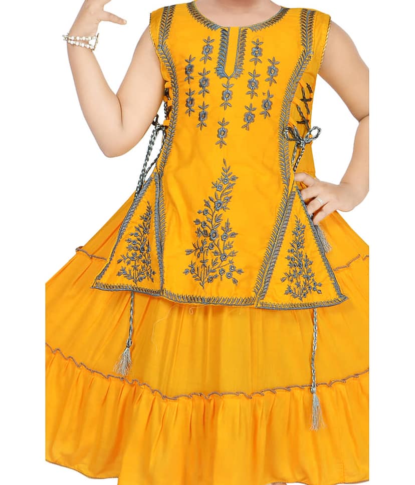 M. MONGELA DRESSES Cotton Blend Frock For Girls ( Pack of 1 , Yellow ) view 2
