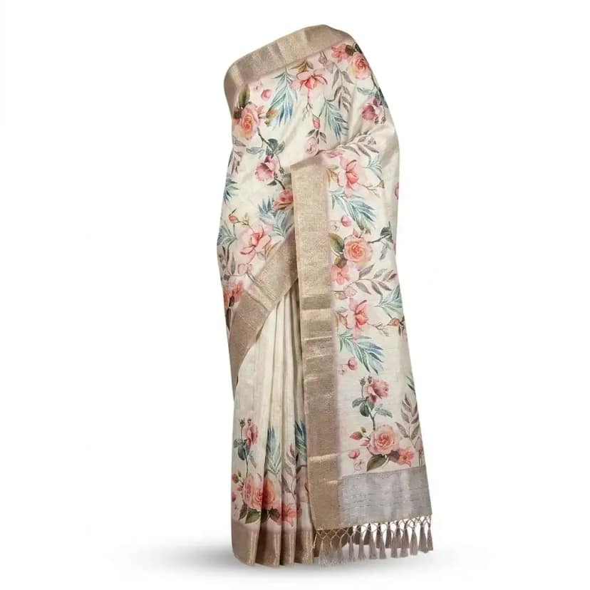 Sambalpuri Cream Rose Floral Elegance Handloom Saree
