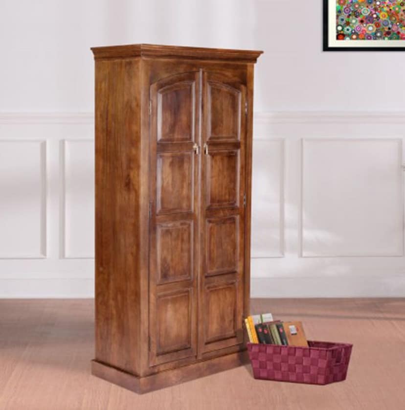 Wooden Wardrobe Almirah Wardrobe | Mini Wardrobe | Bedroom Organiser with 4 Layer | 2 Door Mini Almirah Cupboard with Locking System for Bedroom Living Room Drawing Room Wardrobe for Clothes Wooden.