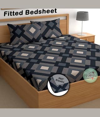 CG HOMES Cotton 1 Double Fitted Bedsheet with 2 Pillow Covers ( 183 cm x 183 cm ) , Dark Blue