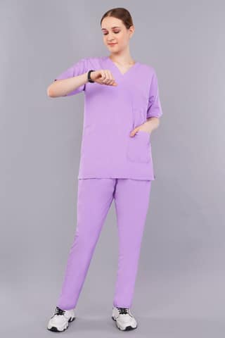 Scrub Suit | 5-Pockets Scrub | Lilac Color | Unisex Pattern | Set Of Upper & Bottom | Comfortable | Durable | Best Fitted For Medical Professionals