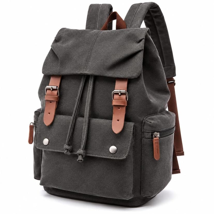 Turtle Trek Canvas Backpack with Laptop Compartment & Multiple Pockets Vegan Leather Rucksack for College, Office, Travel, Hiking & Daily Use, Daypack for Men & Women