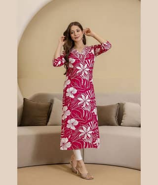 Kapadia Women Cotton Blend Printed Straight Kurti ( Pink )