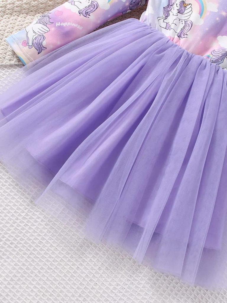 Buy & Try Girl's Modal Unicorn Printed Frock Short Knee Length Long Sleeve Frocks Dress. view 3
