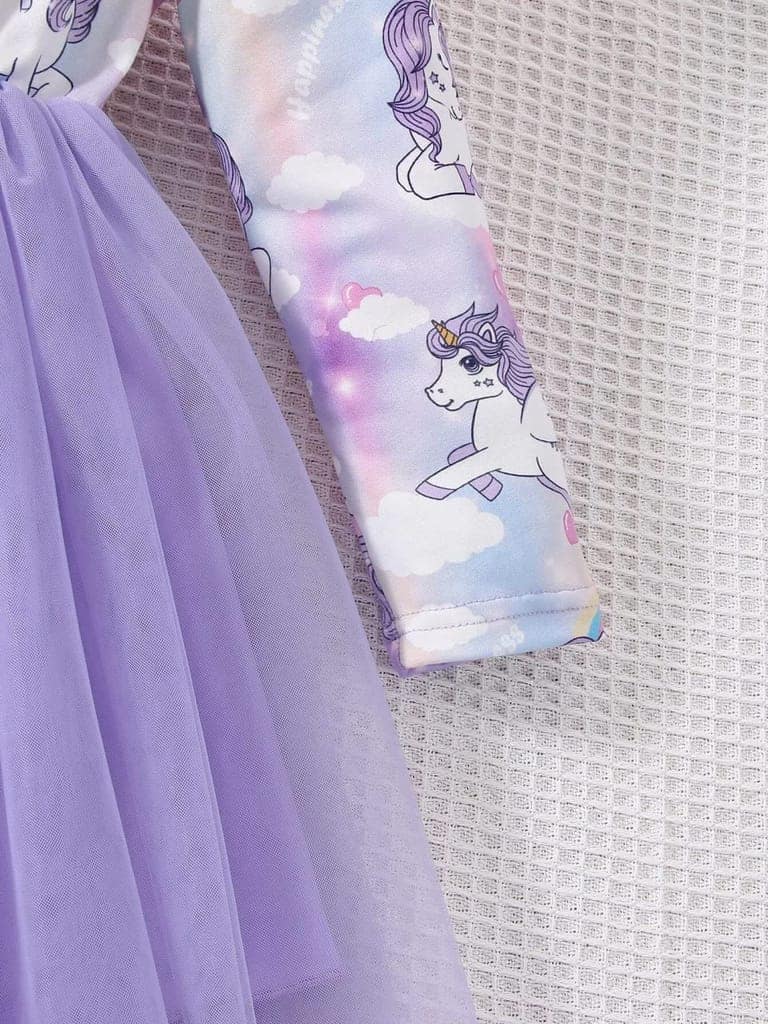 Buy & Try Girl's Modal Unicorn Printed Frock Short Knee Length Long Sleeve Frocks Dress. view 5