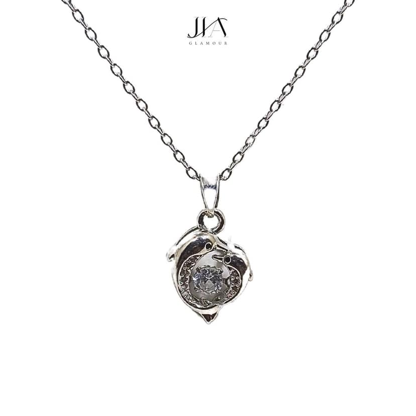 Jia Glamour Luxury Handcrafted Rose Gold Plated Necklace Jewellery Set with Dolphin Pendant, AD view 3