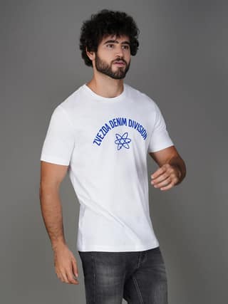Men’s Everyday Wear Branded Pure Cotton Round Neck T-Shirt-White