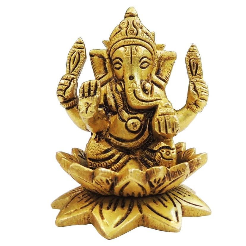 Brass Ganesh Idol on Lotus for Vastu, Office & Home, Height : 3.5 Inch (BSMAS1874 G) view 2