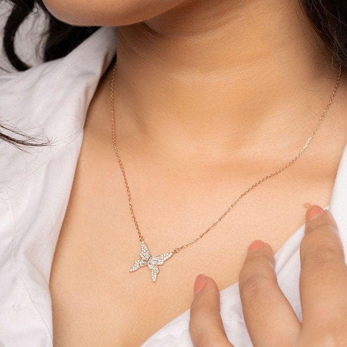 Rose Gold Butterfly Charm Necklace view 2
