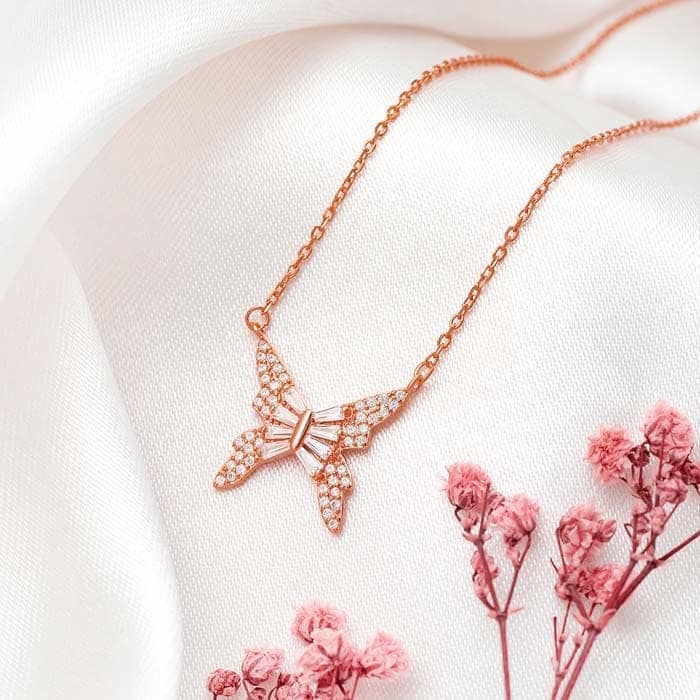 Rose Gold Butterfly Charm Necklace view 3