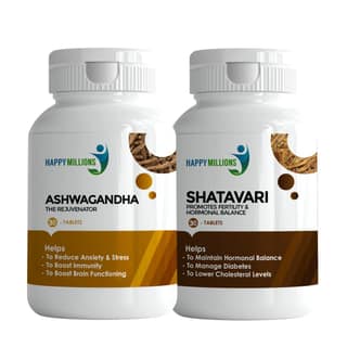 Happy Millions Ayurvedic Ashwagandha and Shatavari | Combo Pack Of 2 (30+30 Tablets)