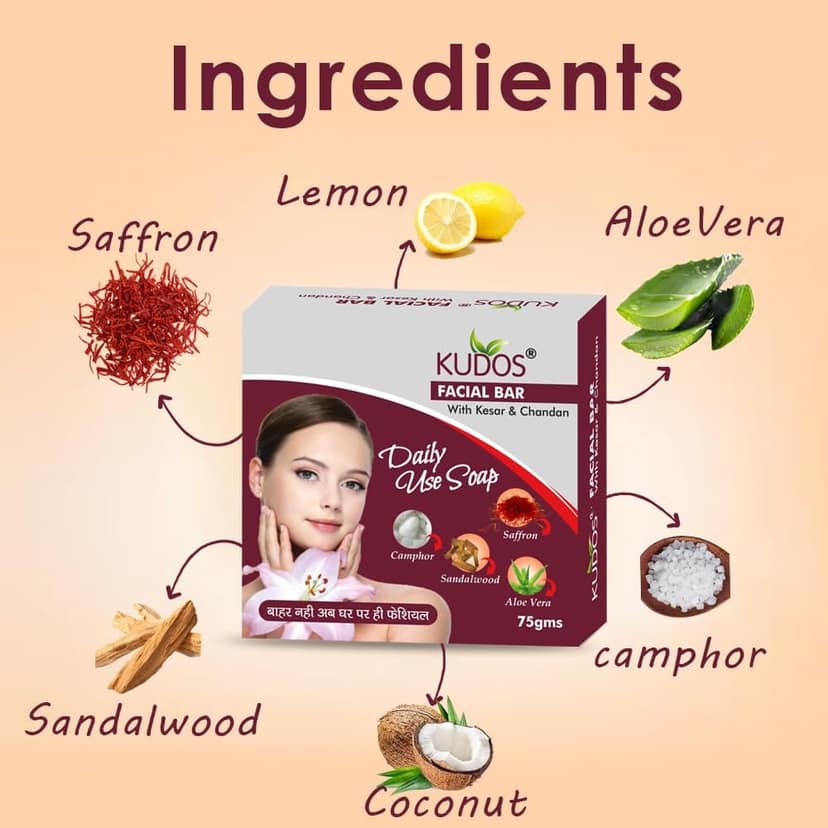 Kudos Facial Bar with Kesar & Chandan | 75gm | Pack of 3 view 2