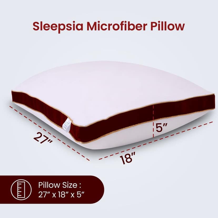Sleepsia Microfiber Bed Pillow for Sleeping - Down Alternative Ultrasoft Cotton Washable Pillow with Satin Gusset- Queen (Red, Pack of 4) view 2