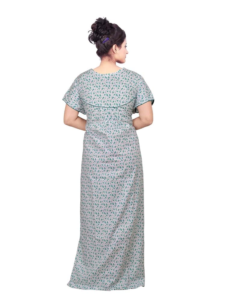 VALENCIA SLEEPWEAR Pure Cotton White Printed Round Neck Nightgown Nighty with Pleades for Extra Comfort view 5