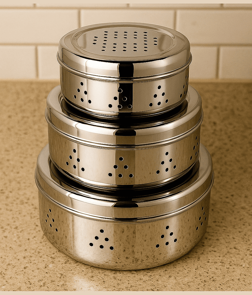 Visaxmi Dhaniya Dabba Steel Silver Utility Container ( Set of 3 )