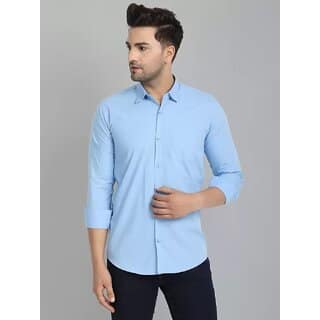 (Pack of 1) Baleshwar Mens Casual Shirt Slim Fit, Blue, Comfortable Cotton Blend