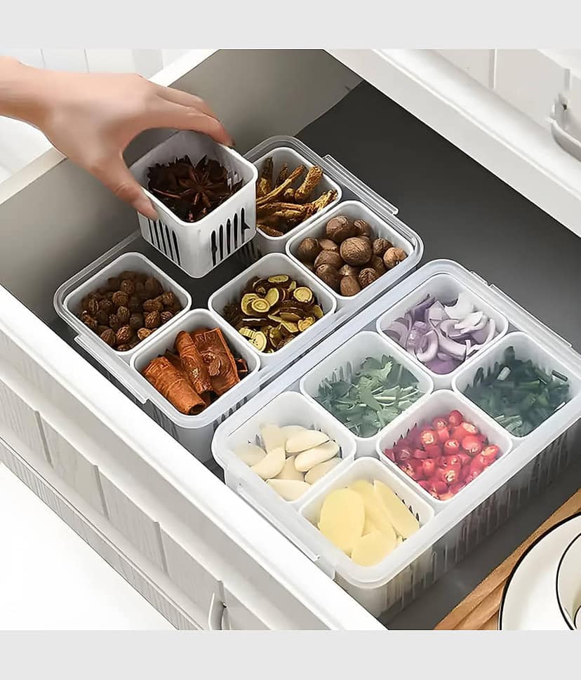 GEEO 6 Grid Fridge Plastic White Multi-Purpose Container ( Set of 1 ) view 2