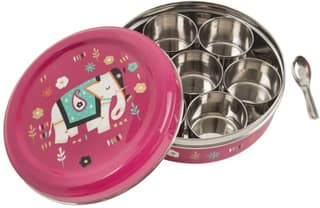Rajasthani Handpainted Stainless Steel Masala Box Pink Colour-4146