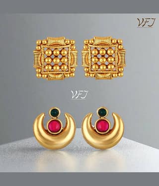 Vighnaharta Golden Stud Earrings ( Pack of 2 )