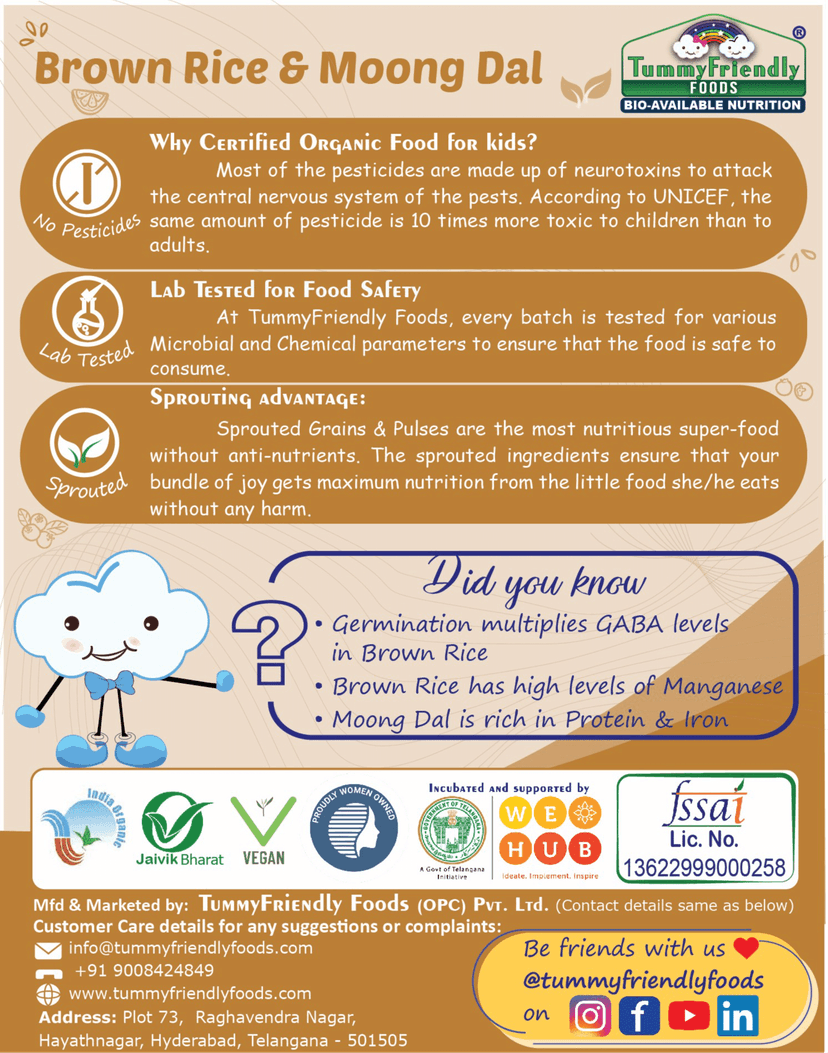 TummyFriendly Foods Certified Stage2 Porridge Mixes, Organic Baby Food For 6 Months Old Baby, Ragi, Brown Rice 200 gm Each Cereal (Pack of 2) view 2