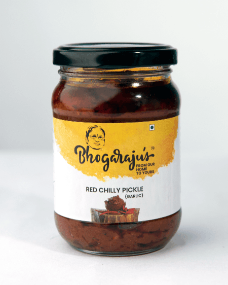Bhogarajus Red Chilly Pickle (Garlic) - 300 grams (Food Grade Pouch)