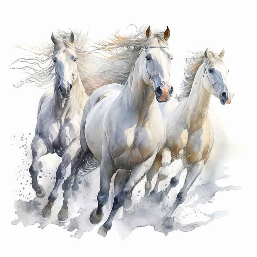 WHITE HORSE RUNNING PAINTINGS 24in X 24in WITH BLACK FRAME view 2