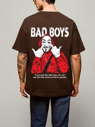 SCOTT FINCHER Men's Oversized BAD BOY Graphic Printed T-shirt : AA(ARN)BROWN_117